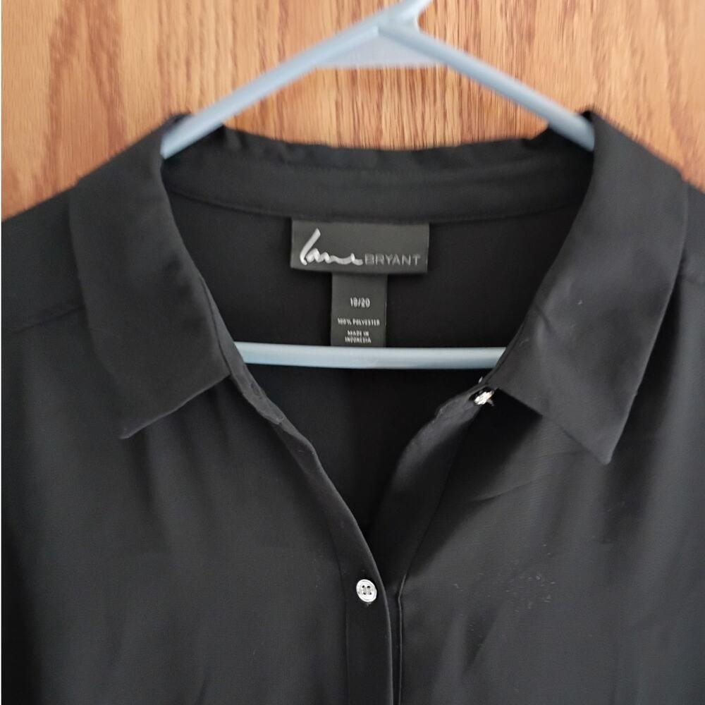 Lane Bryant Black Layered Hem Button Front Blouse 18/20 Minimalist Workwear Chic - Picture 9 of 12